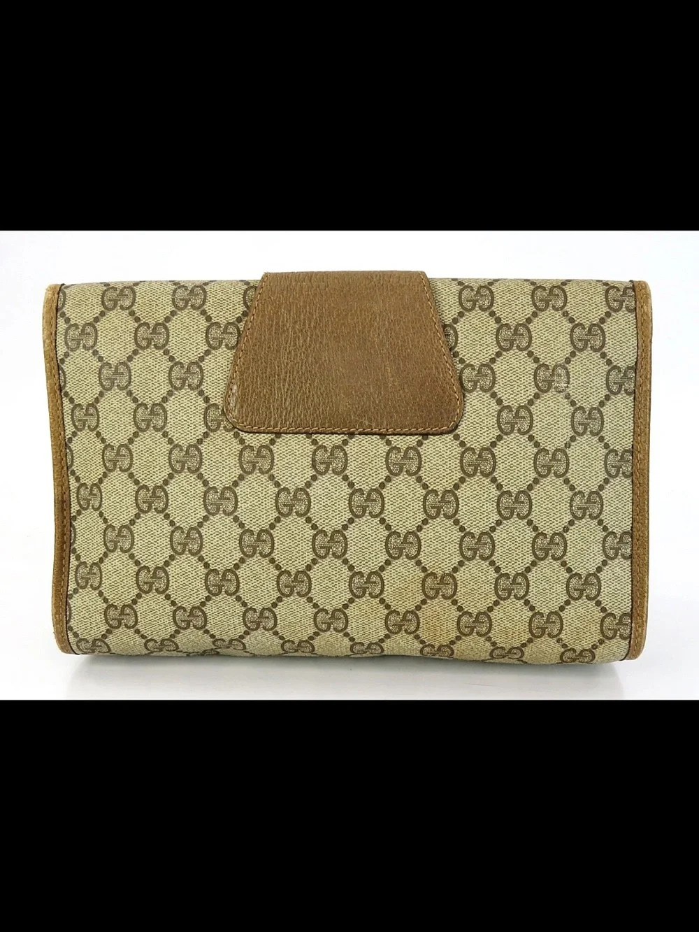 Gucci Beige GG Canvas Clutch with Green-Red Web Accent